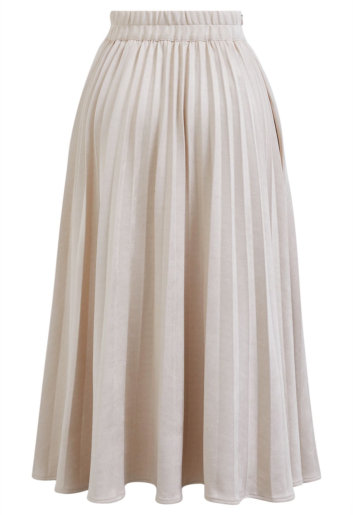 Smooth Faux Suede Pleated Midi Skirt in Ivory