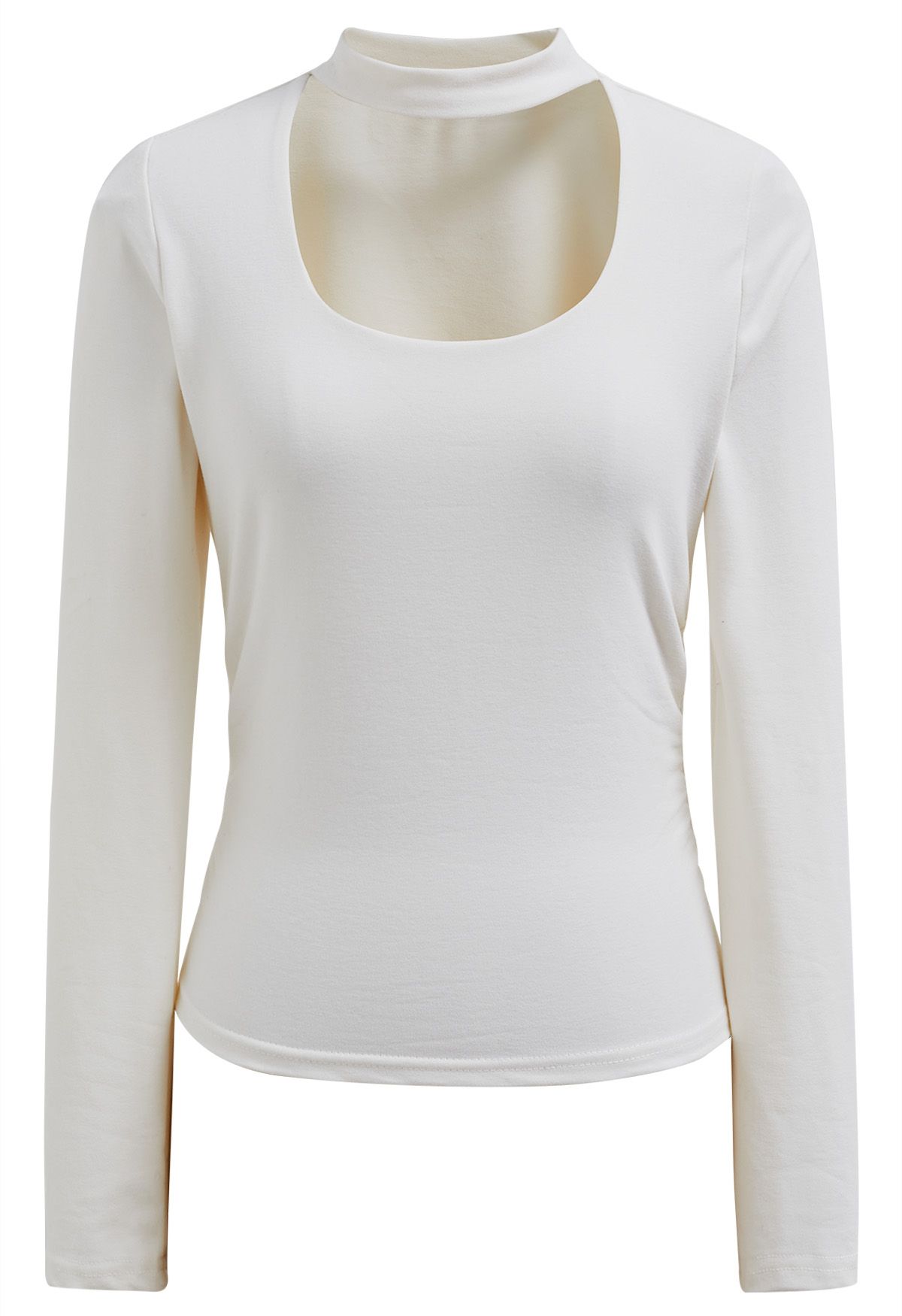 Cut Out Choker Neck Ruched Top in White