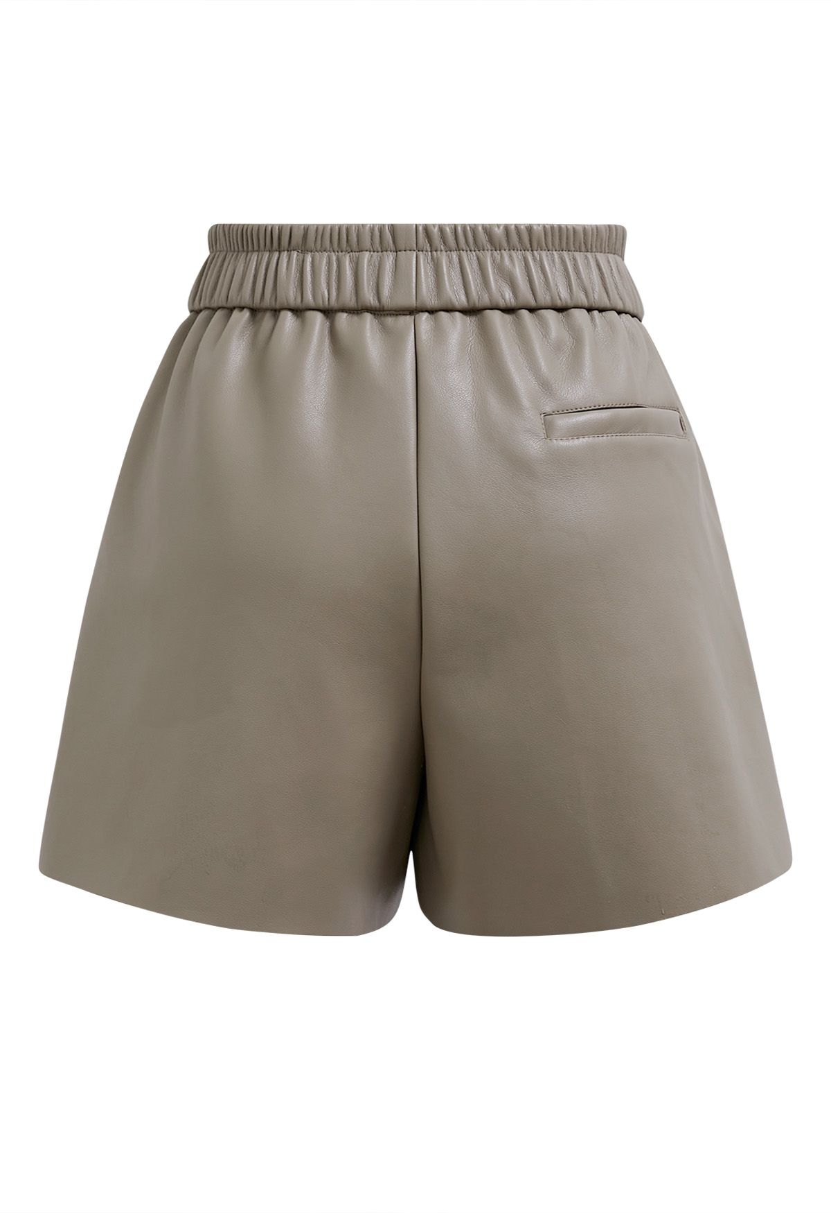 Contrast Hem Faux Leather Shorts in Taupe