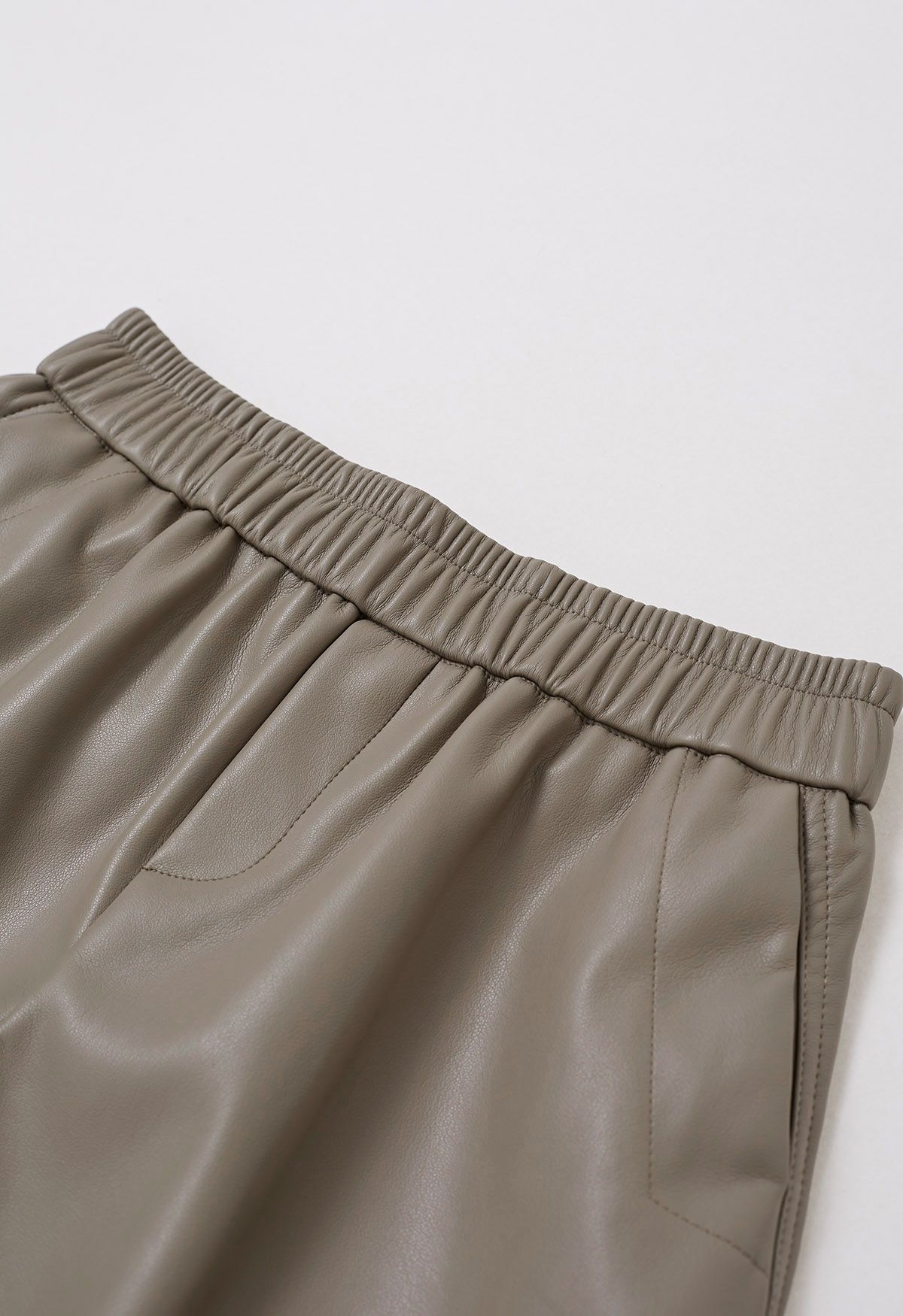 Contrast Hem Faux Leather Shorts in Taupe