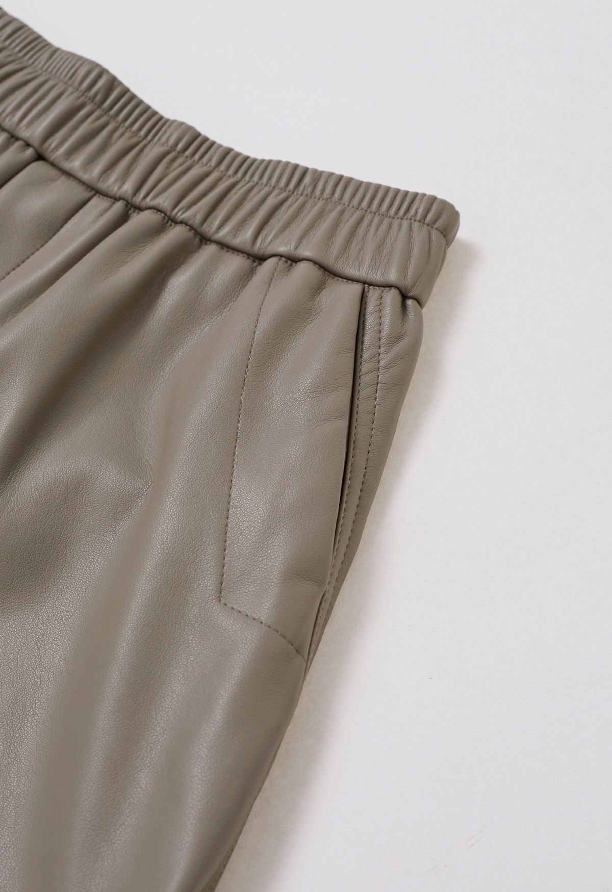 Contrast Hem Faux Leather Shorts in Taupe