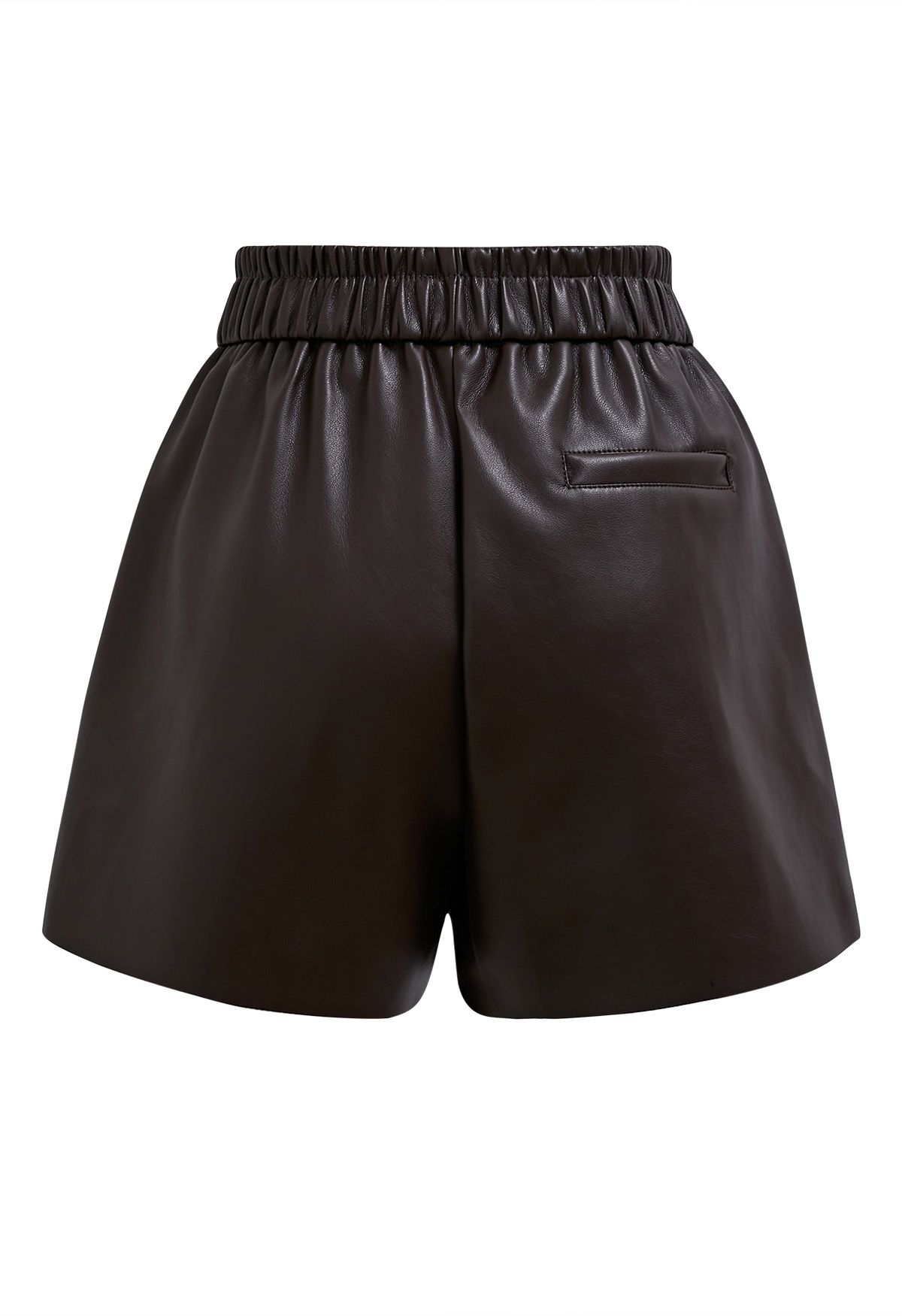 Contrast Hem Faux Leather Shorts in Brown