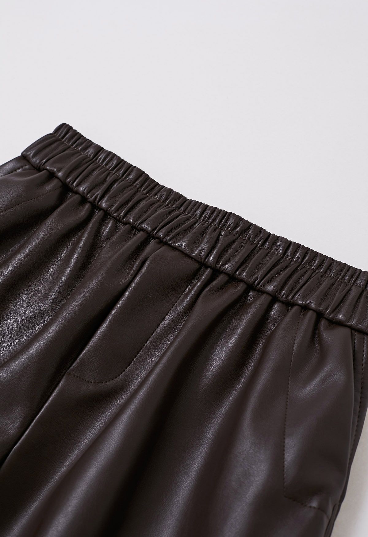 Contrast Hem Faux Leather Shorts in Brown