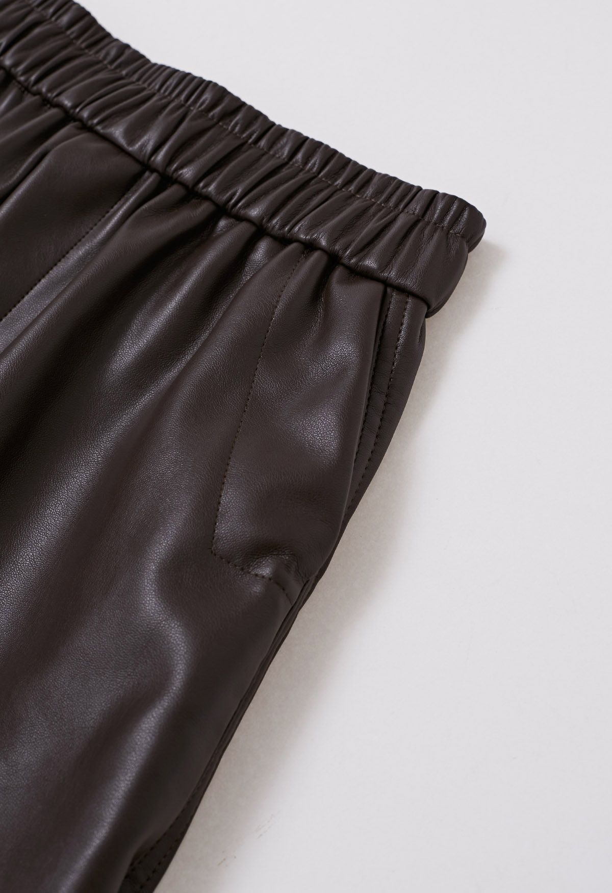 Contrast Hem Faux Leather Shorts in Brown