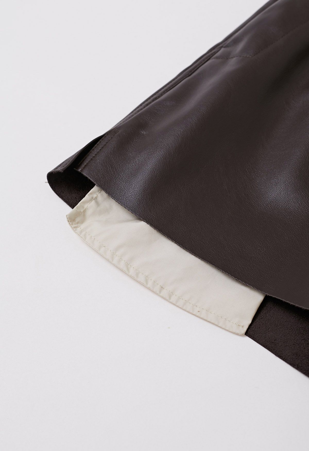 Contrast Hem Faux Leather Shorts in Brown