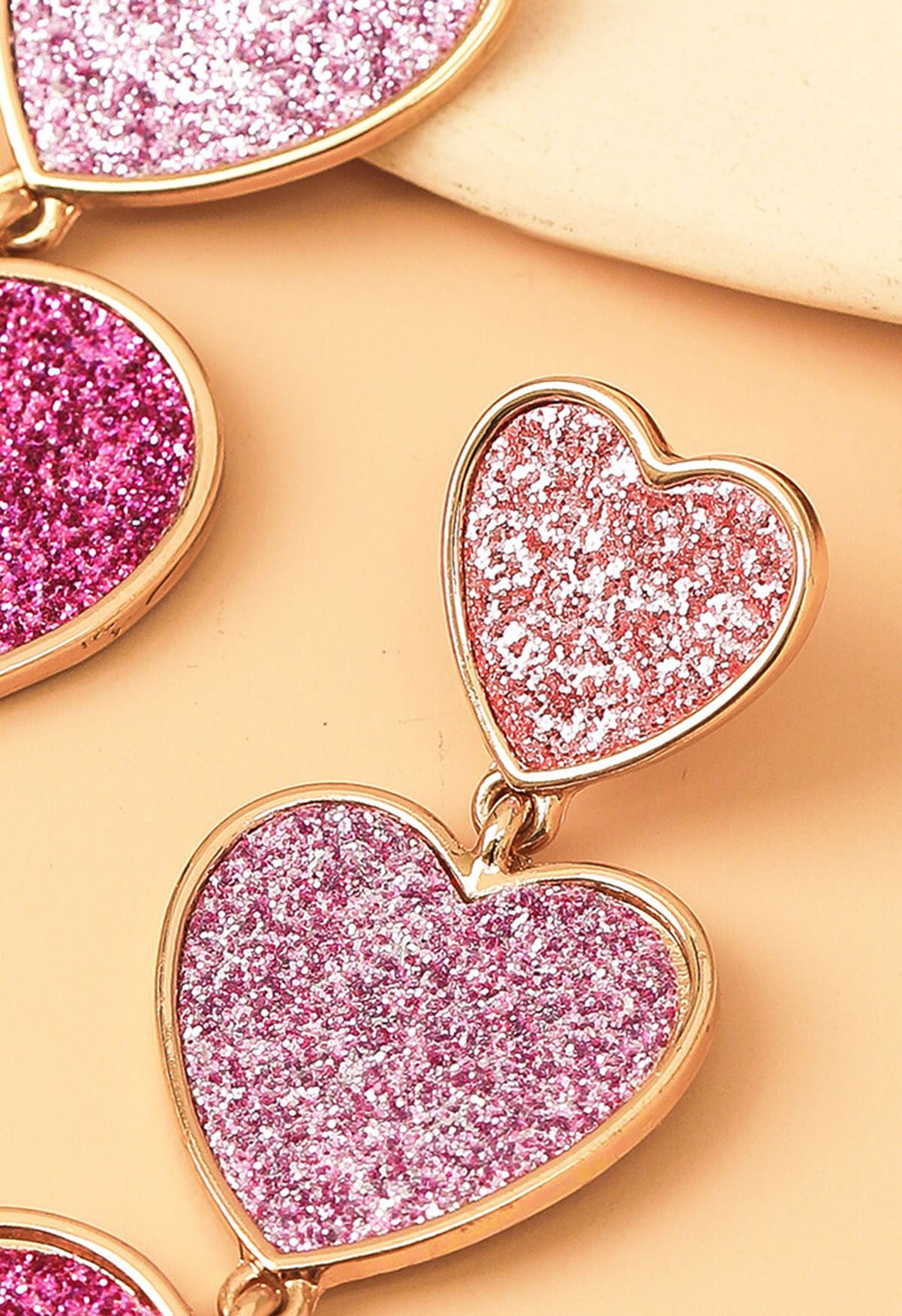 Glittering Triple-Heart Drop Earrings