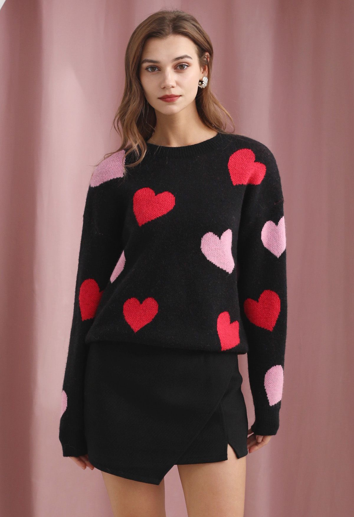 Cozy Love Heart Pattern Knit Sweater