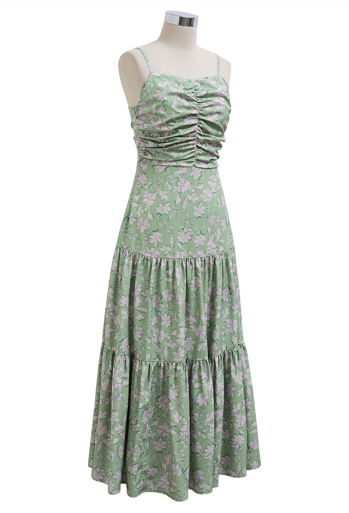 Bowknot Back Floral Print Cami Dress in Green