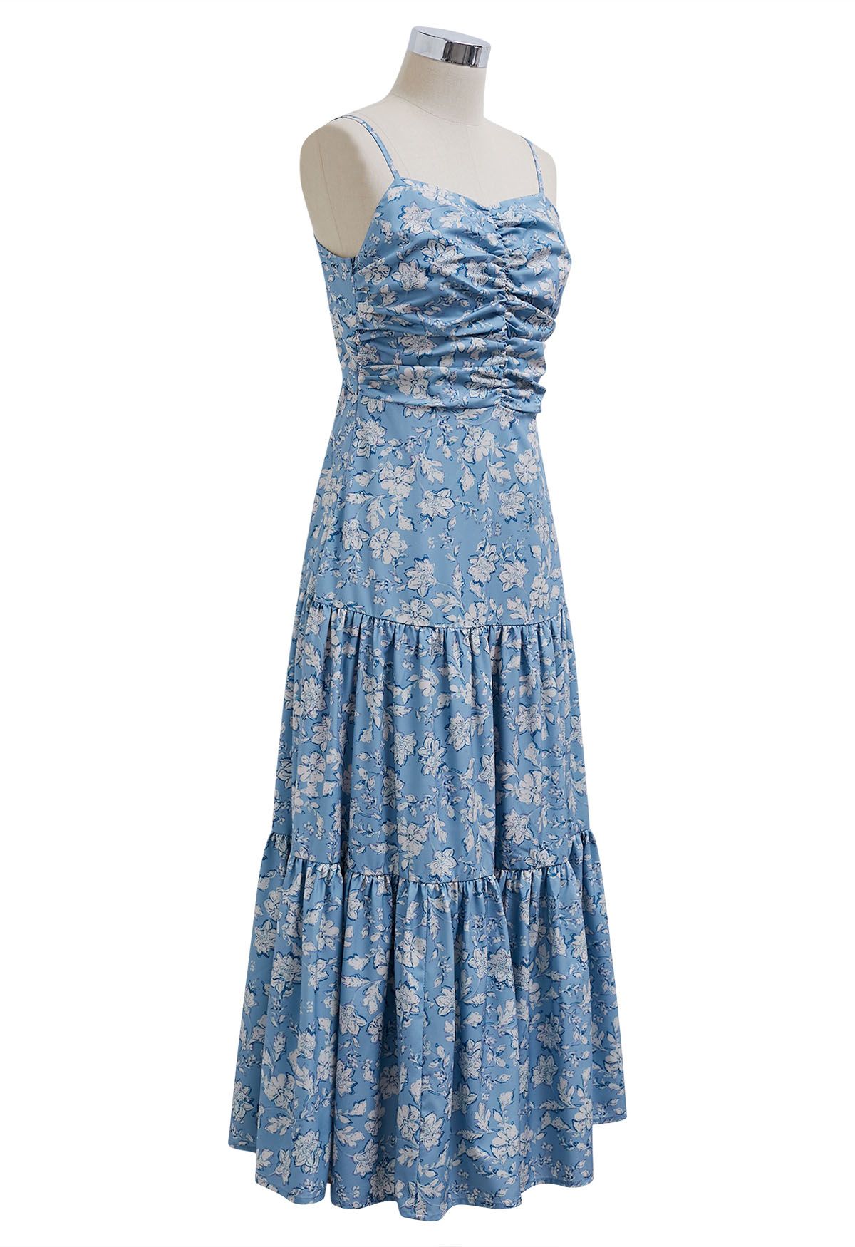 Bowknot Back Floral Print Cami Dress in Blue