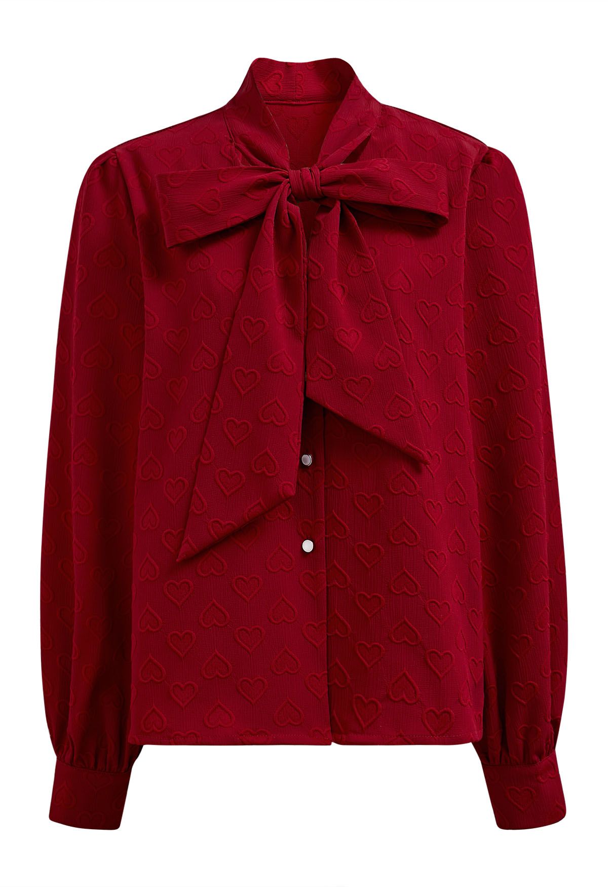 Dreamy Red Heart Bowknot Neckline Buttoned Shirt