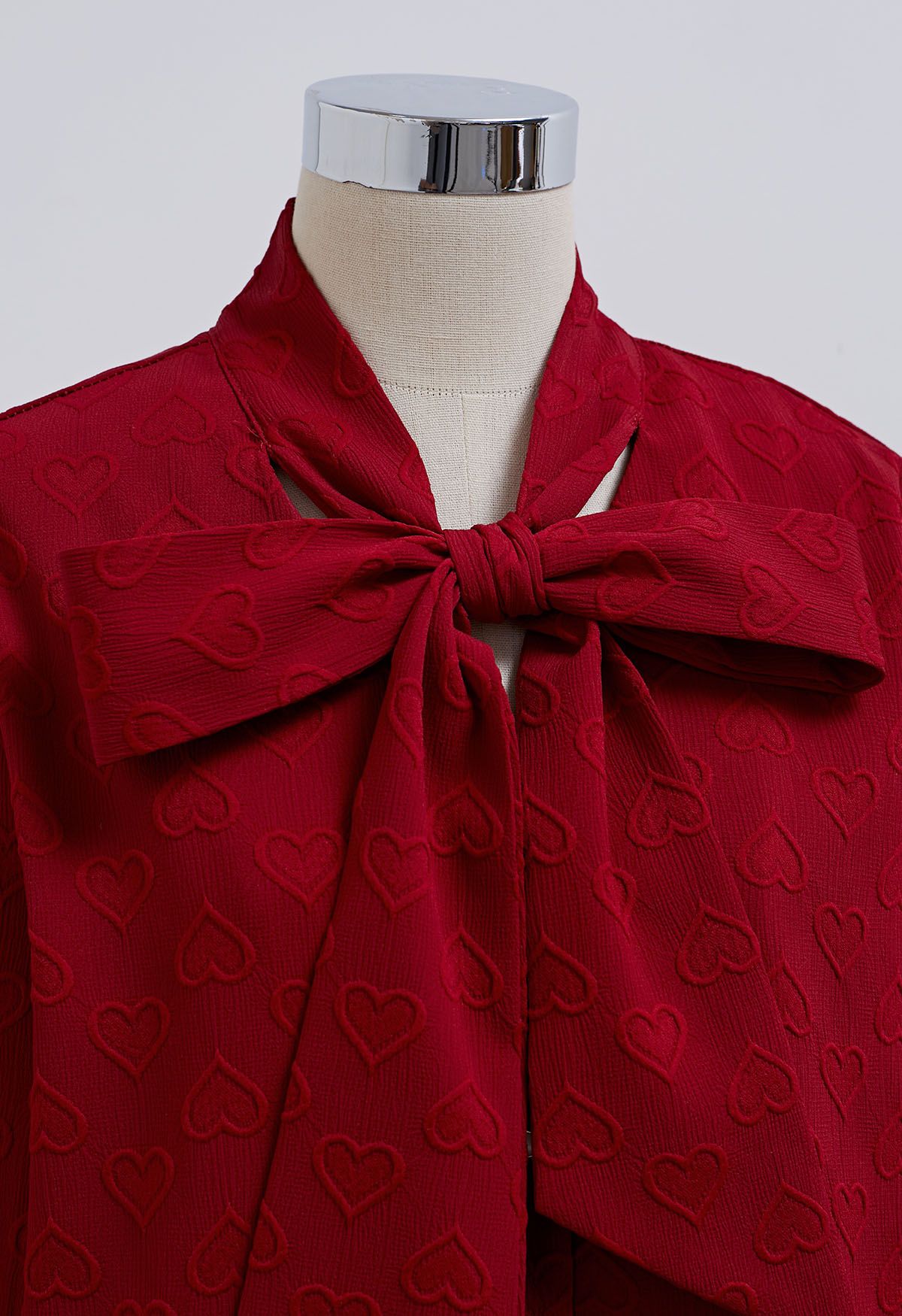 Dreamy Red Heart Bowknot Neckline Buttoned Shirt