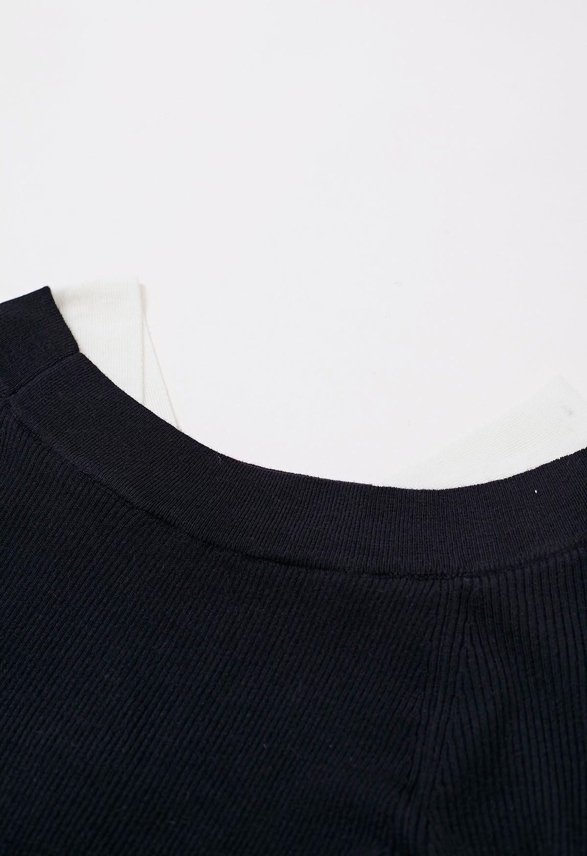 Color Blocked Neckline Knit Top in Black