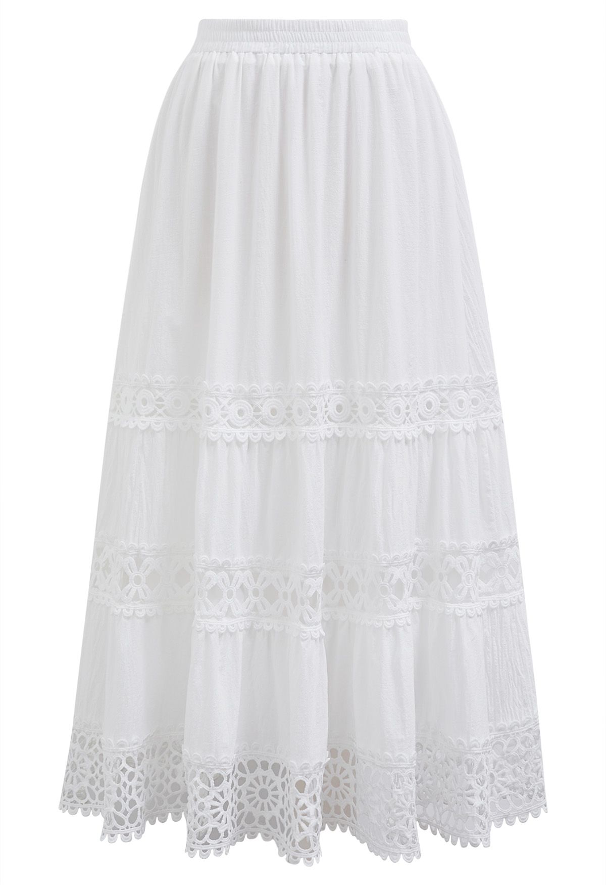 Geometric Lace Maxi Skirt in White