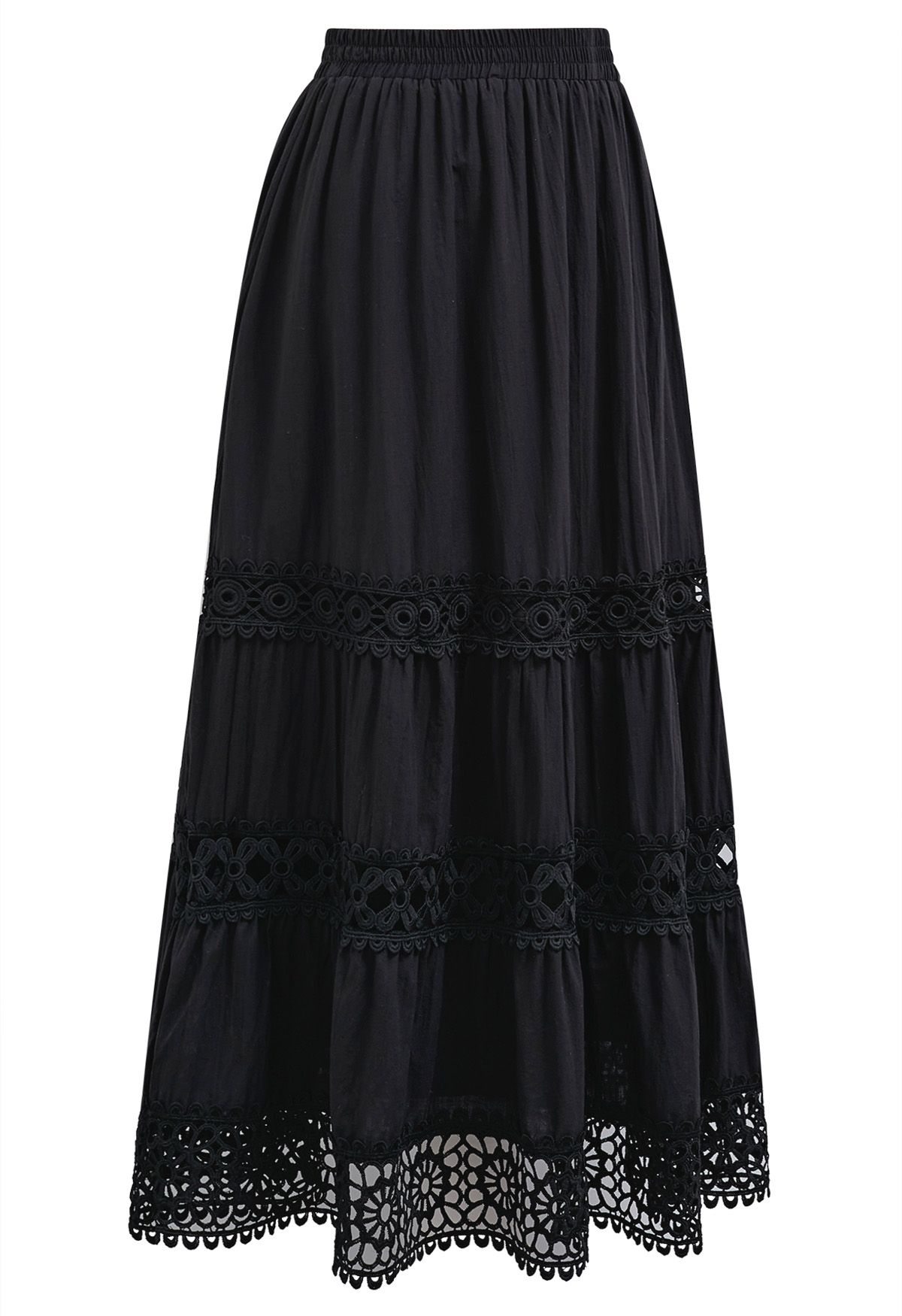 Geometric Lace Maxi Skirt in Black