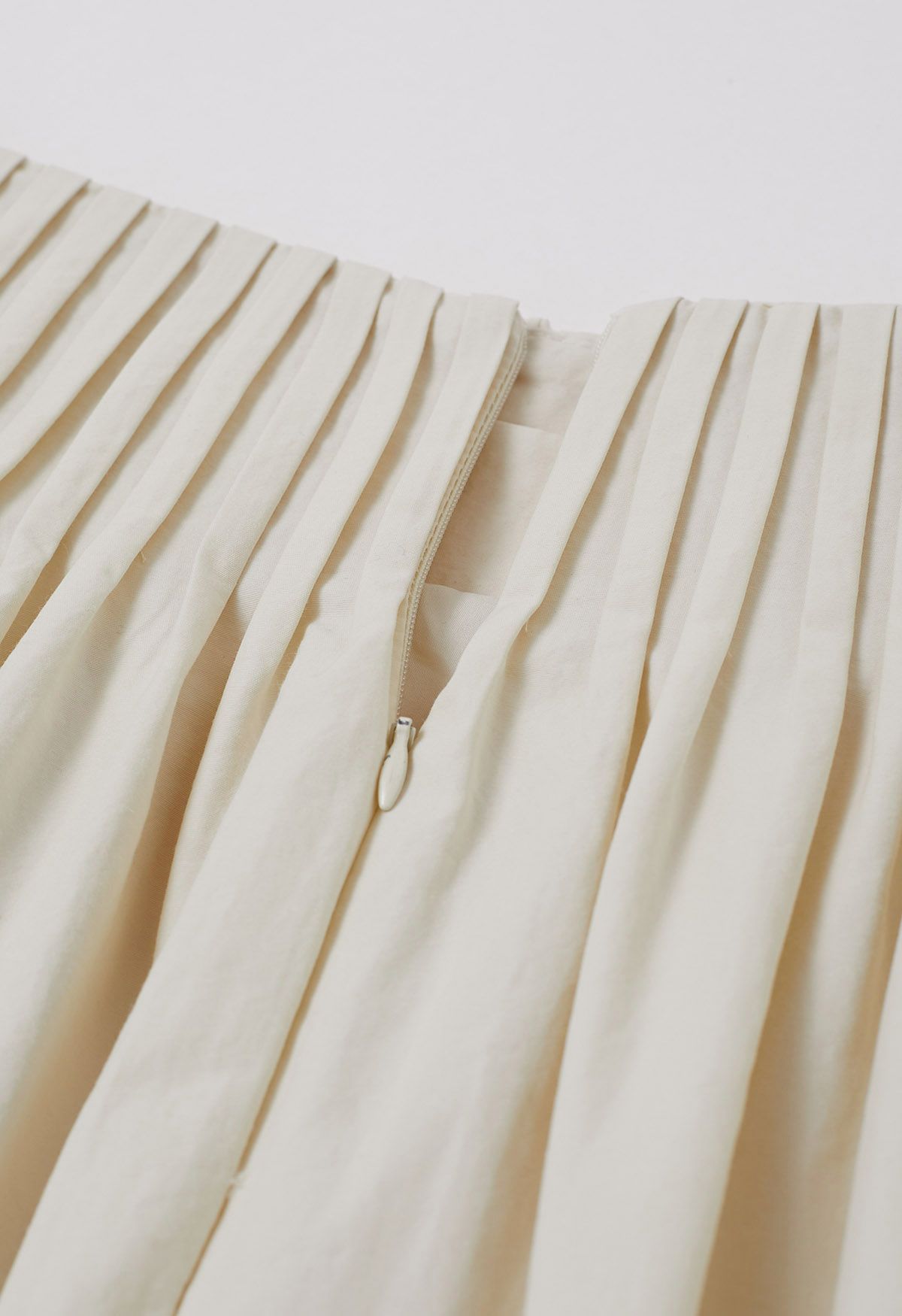 Casual Pleated Waist Cotton Maxi Skirt in Cream