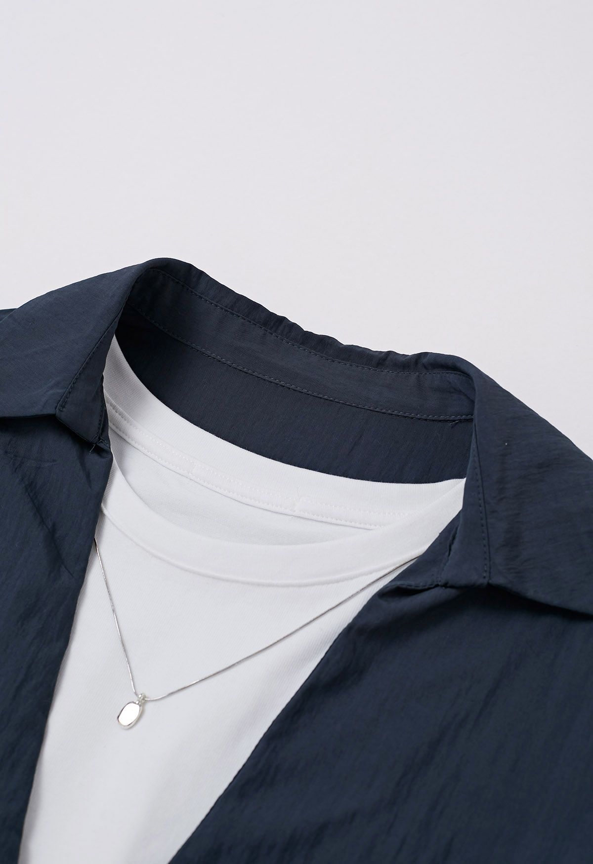 Necklace Decorated Fake Two-Piece Shirt in Navy