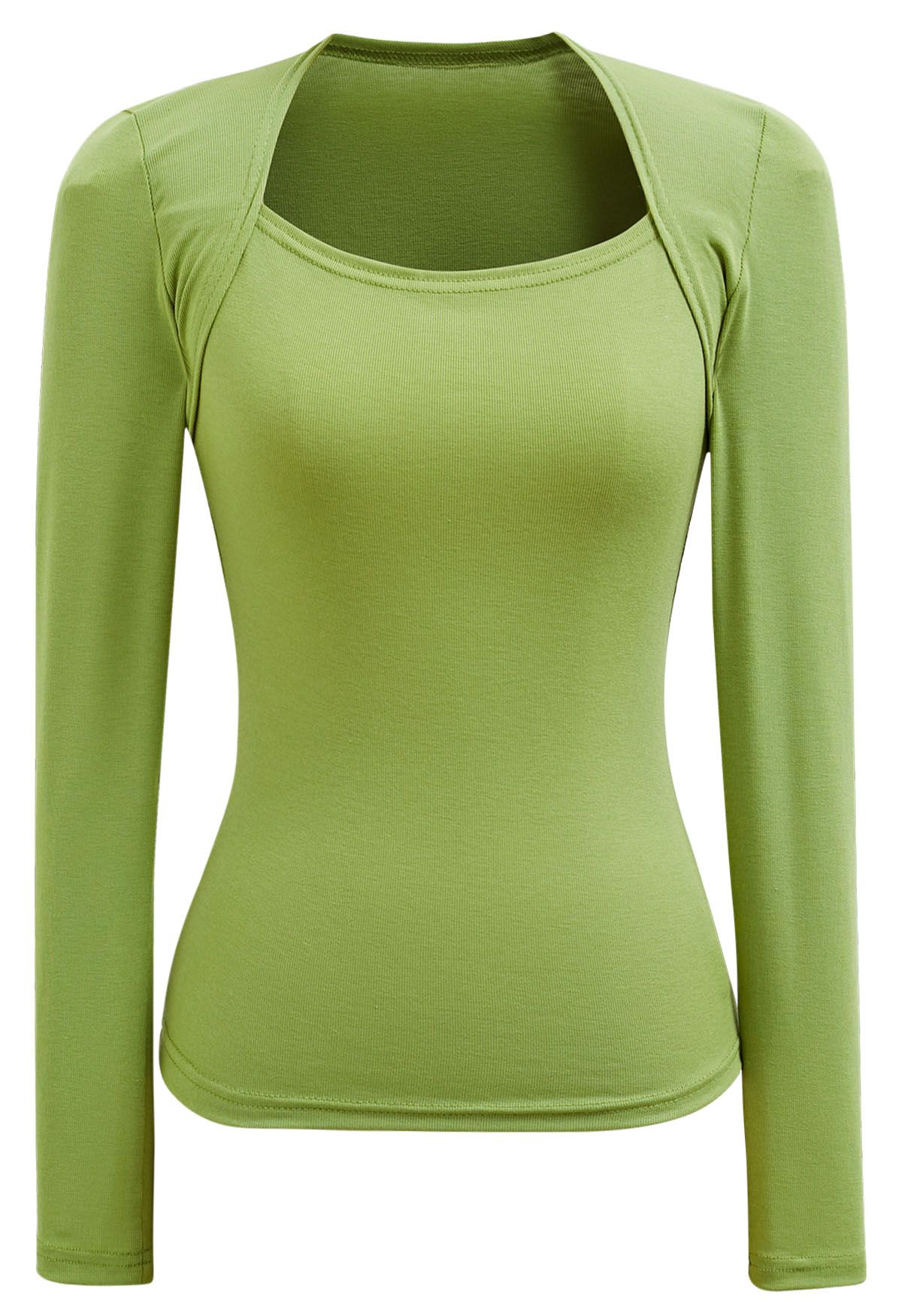 Solid Color Square Neck Soft Top in Green