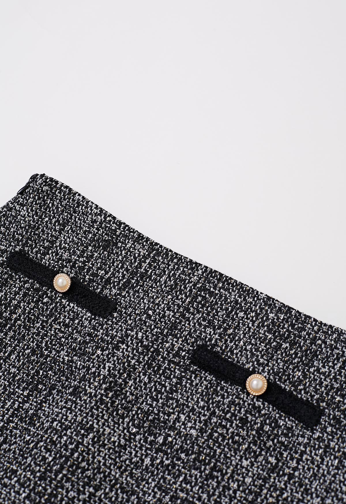 Contrast Edge Tweed Mini Bud Skirt