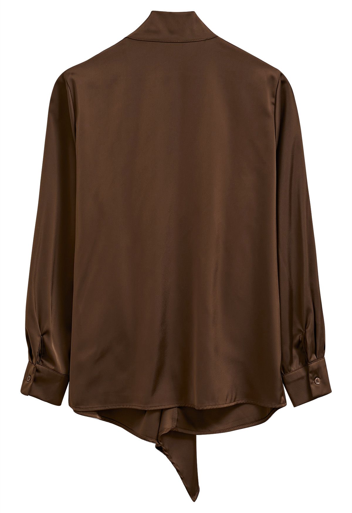 Tie Sash V-Neck Ruched Satin Top in Brown