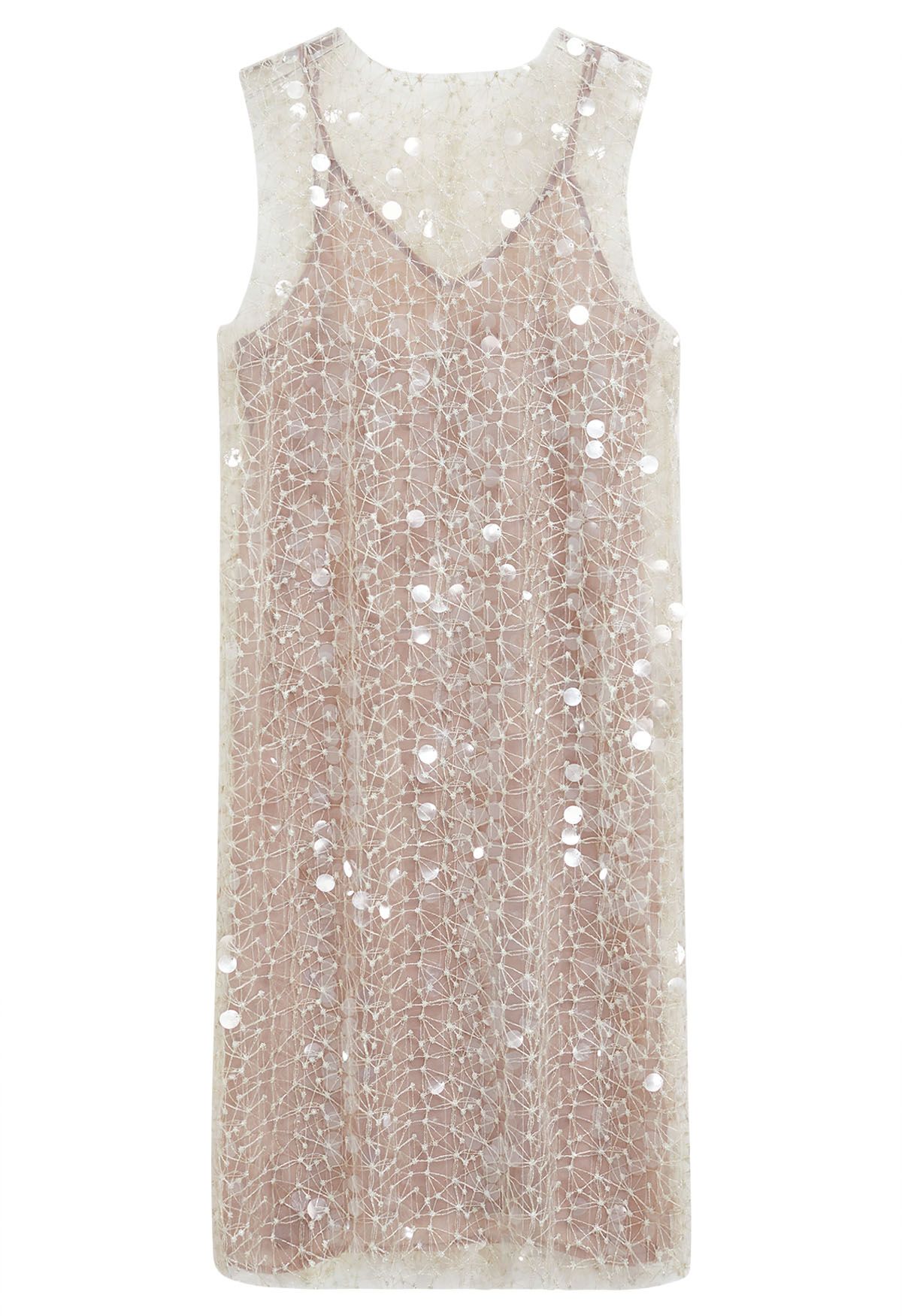 Embroidered Sequin Mesh Sleeveless Dress in Dusty Pink