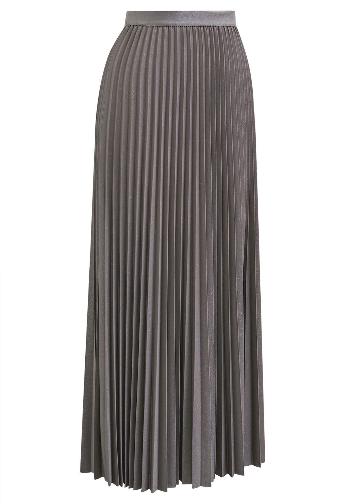 Glimmer Accordion Pleated Maxi Skirt in Taupe