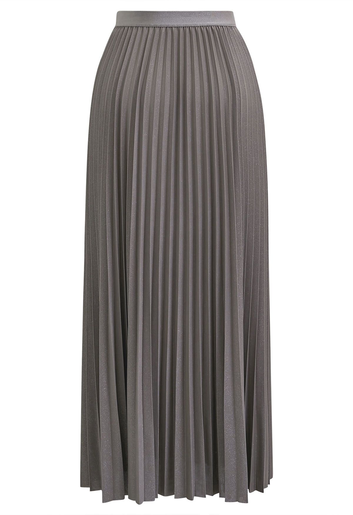 Glimmer Accordion Pleated Maxi Skirt in Taupe