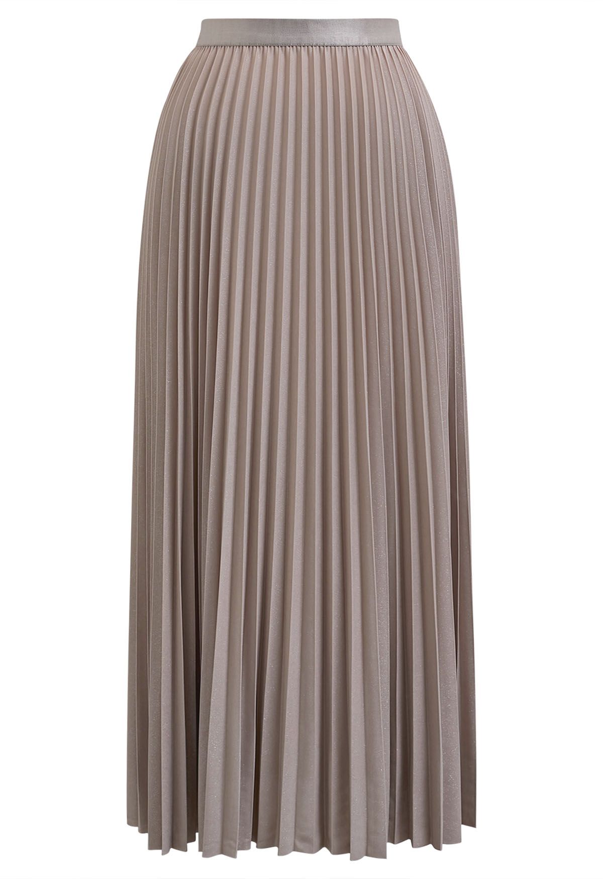 Glimmer Accordion Pleated Maxi Skirt in Nude