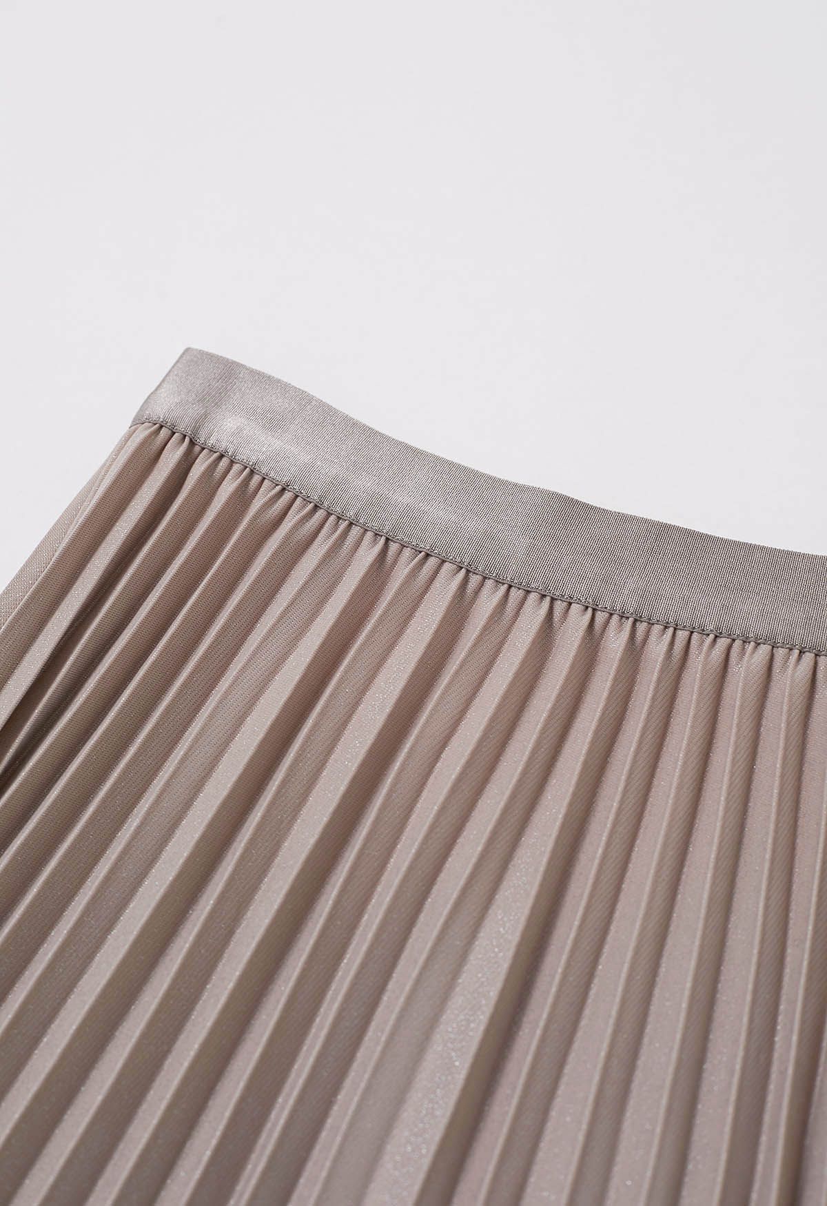 Glimmer Accordion Pleated Maxi Skirt in Nude