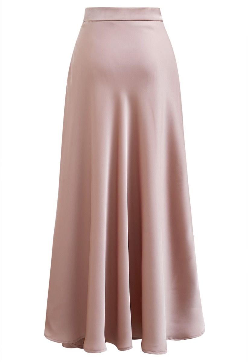 Timeless Elegance Satin A-Line Maxi Skirt in Light Pink