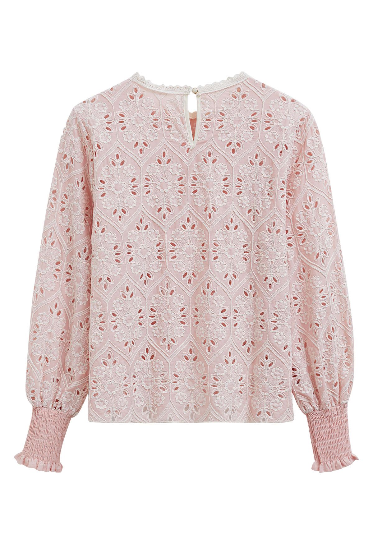 Floral Embroidered Eyelet Dolly Top in Pink