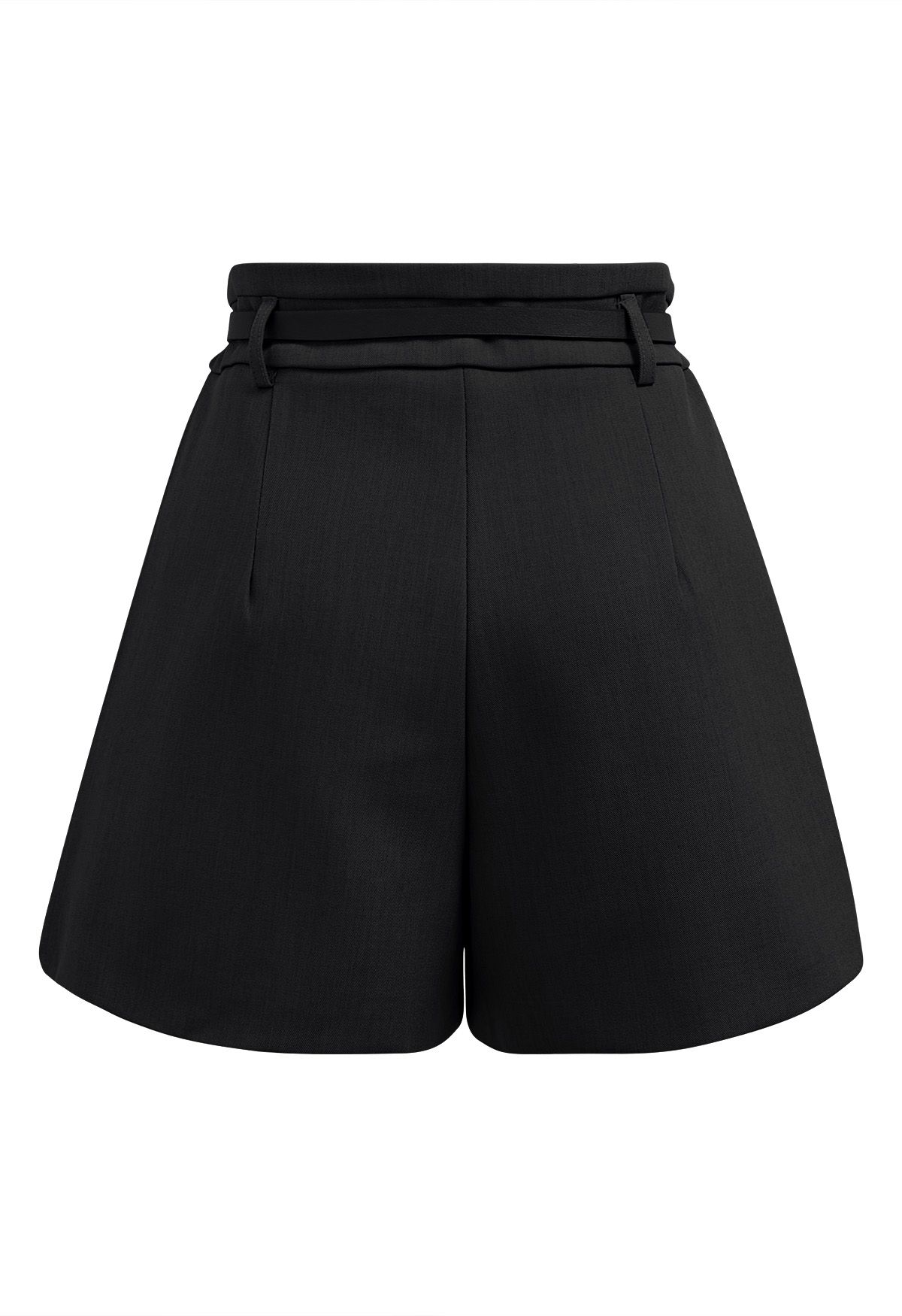 Solid Color Belted Shorts in Black
