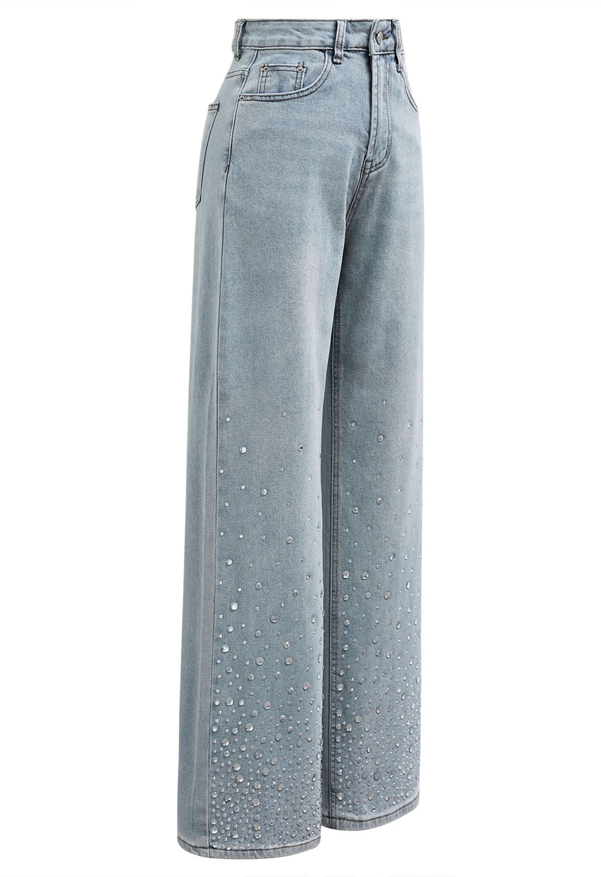 Shiny Rhinestone Straight-Leg Jeans