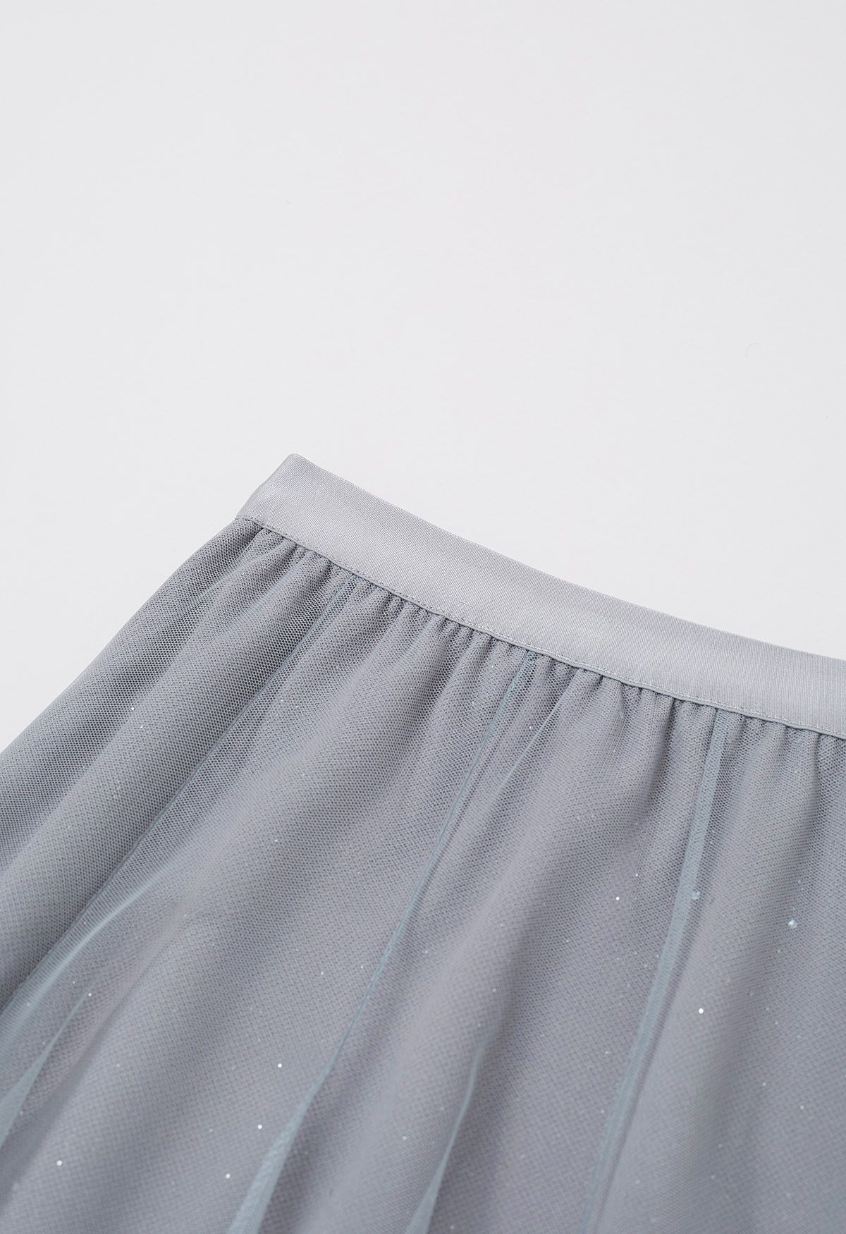 Venus Glitter Mesh Tulle Midi Skirt in Grey