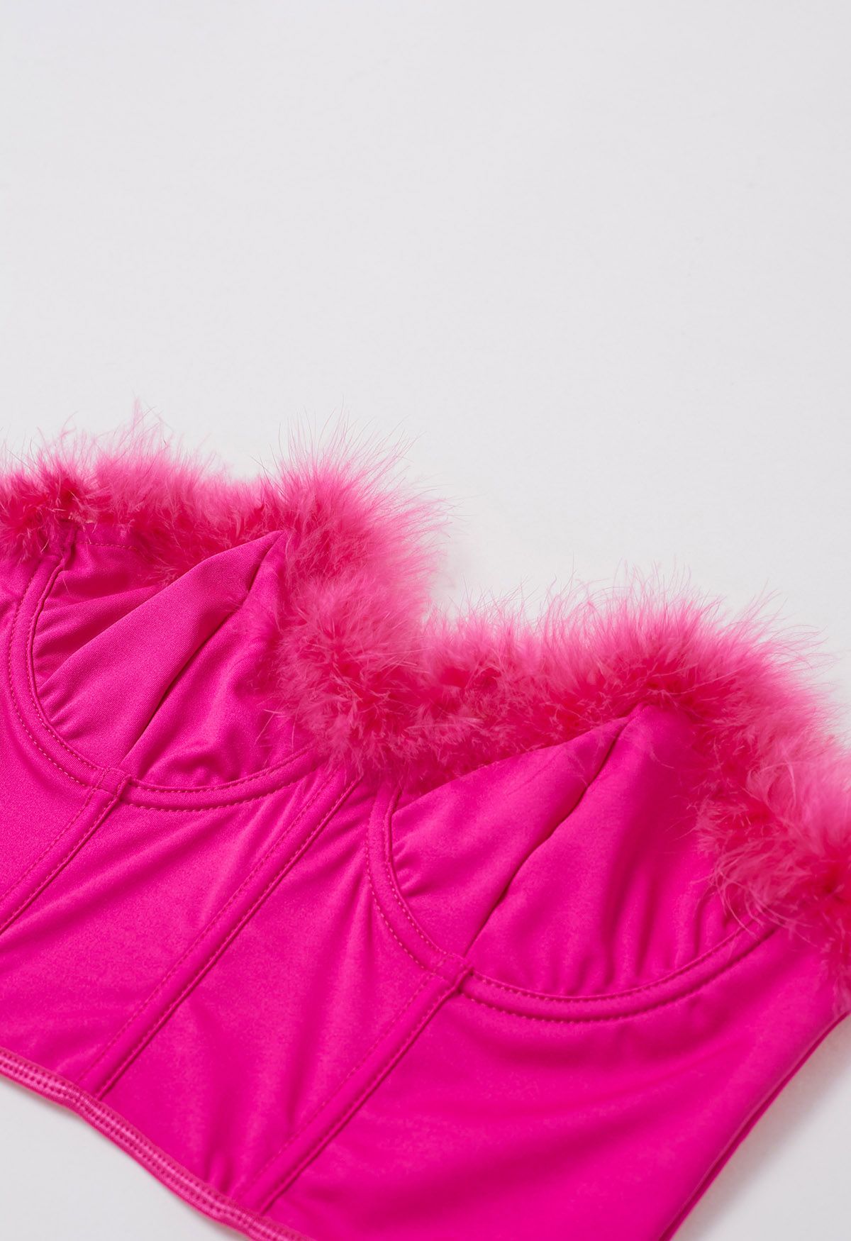 Feather Trim Bustier Crop Top in Hot Pink