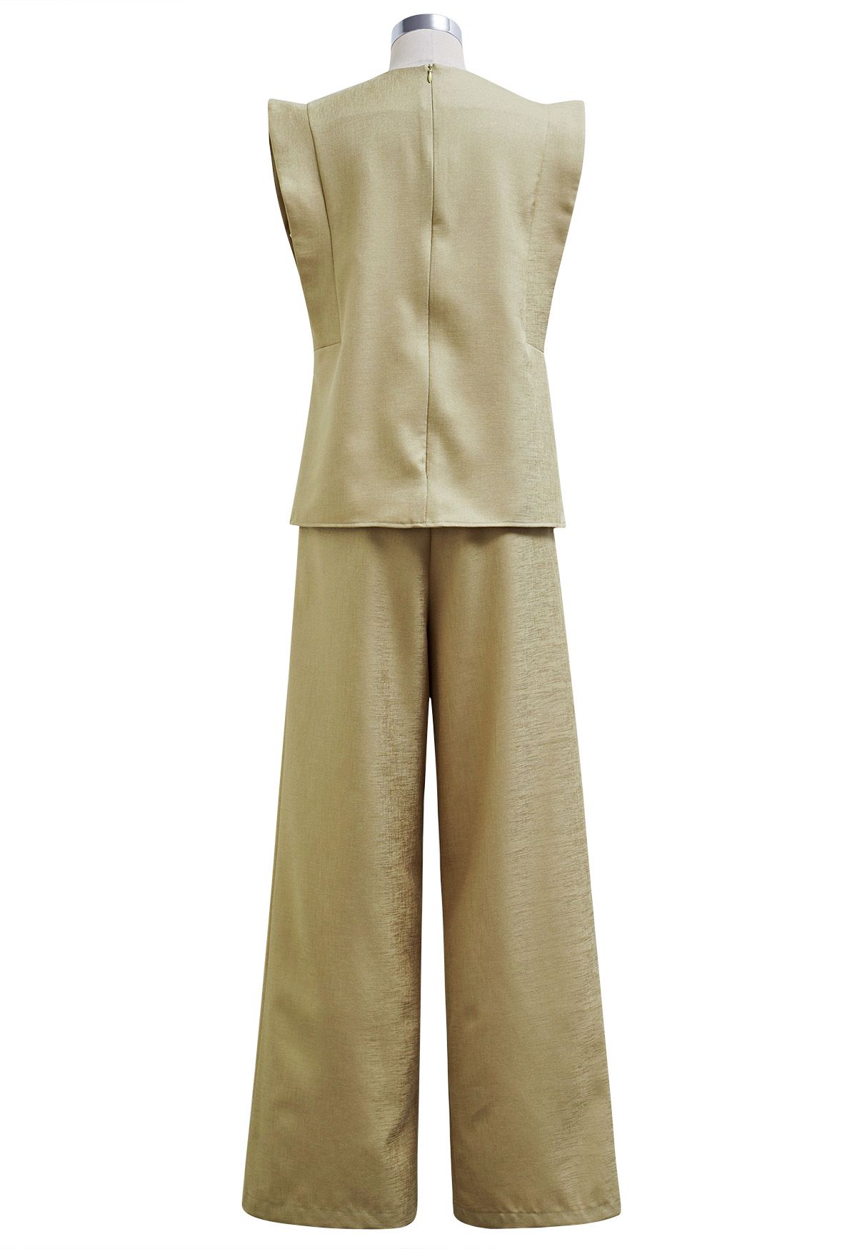 Chic Sleeveless Top and Flowy Wide-Leg Pants Set in Khaki