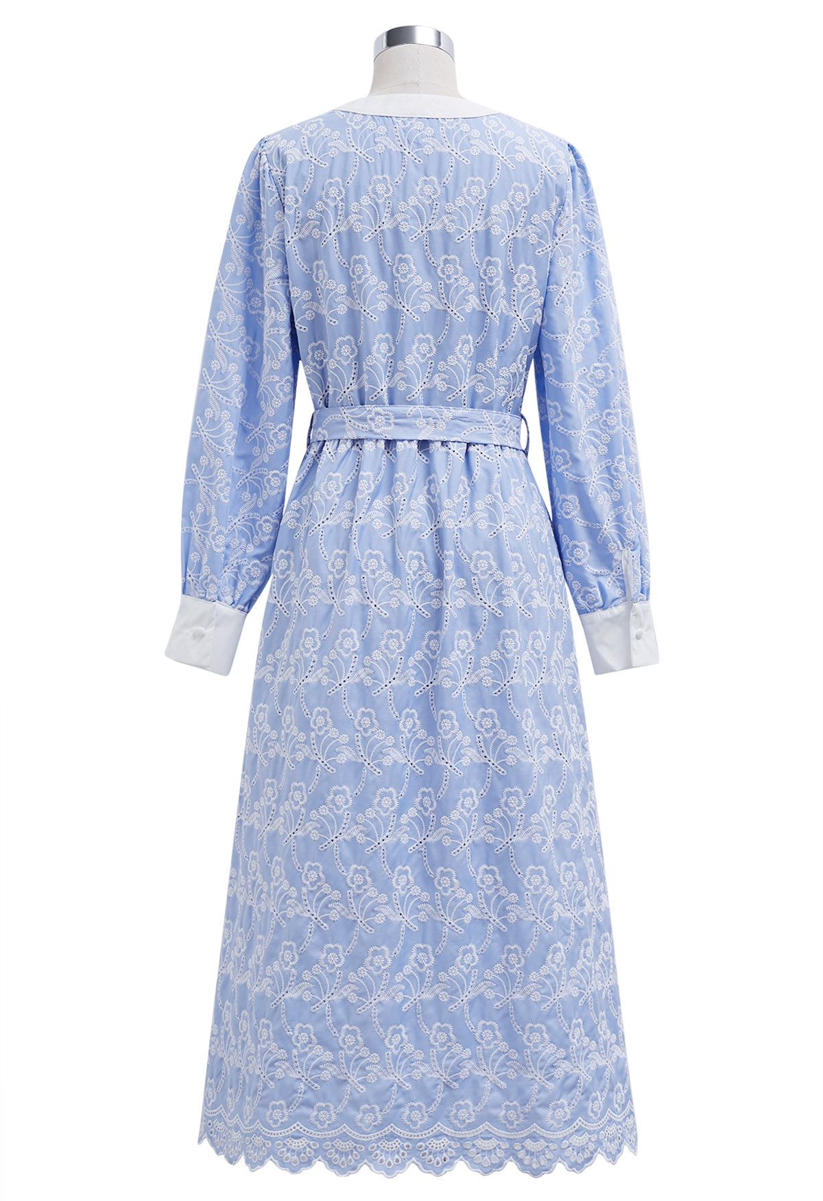 Dancing Floret Embroidered Button Down Dress in Baby Blue