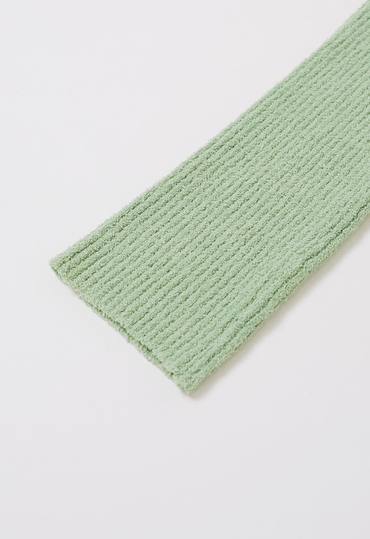 Hook Fastening Ribbed Knit Cardigan in Pistachio