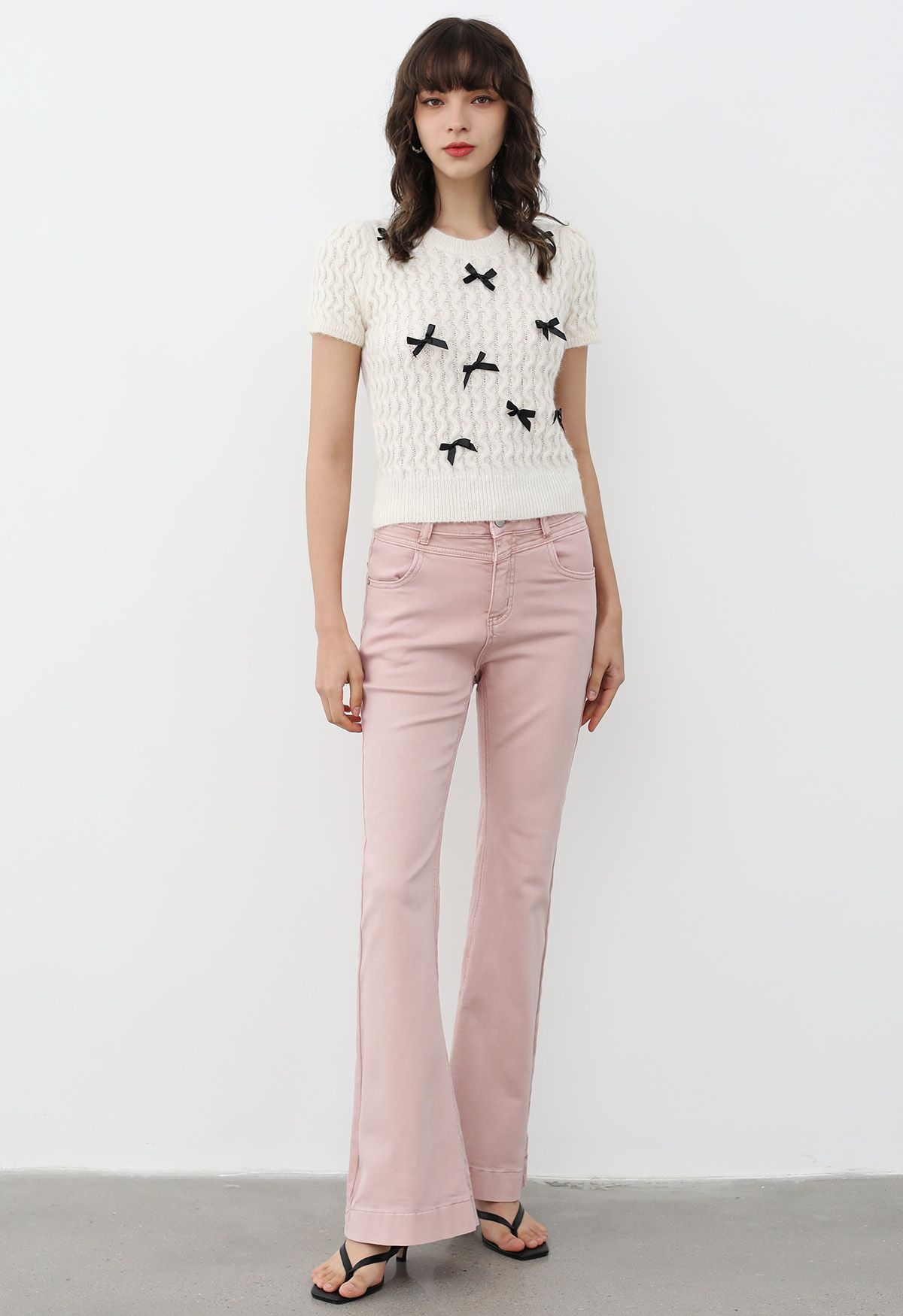 On-Trend High Waist Flare Leg Jeans in Pink