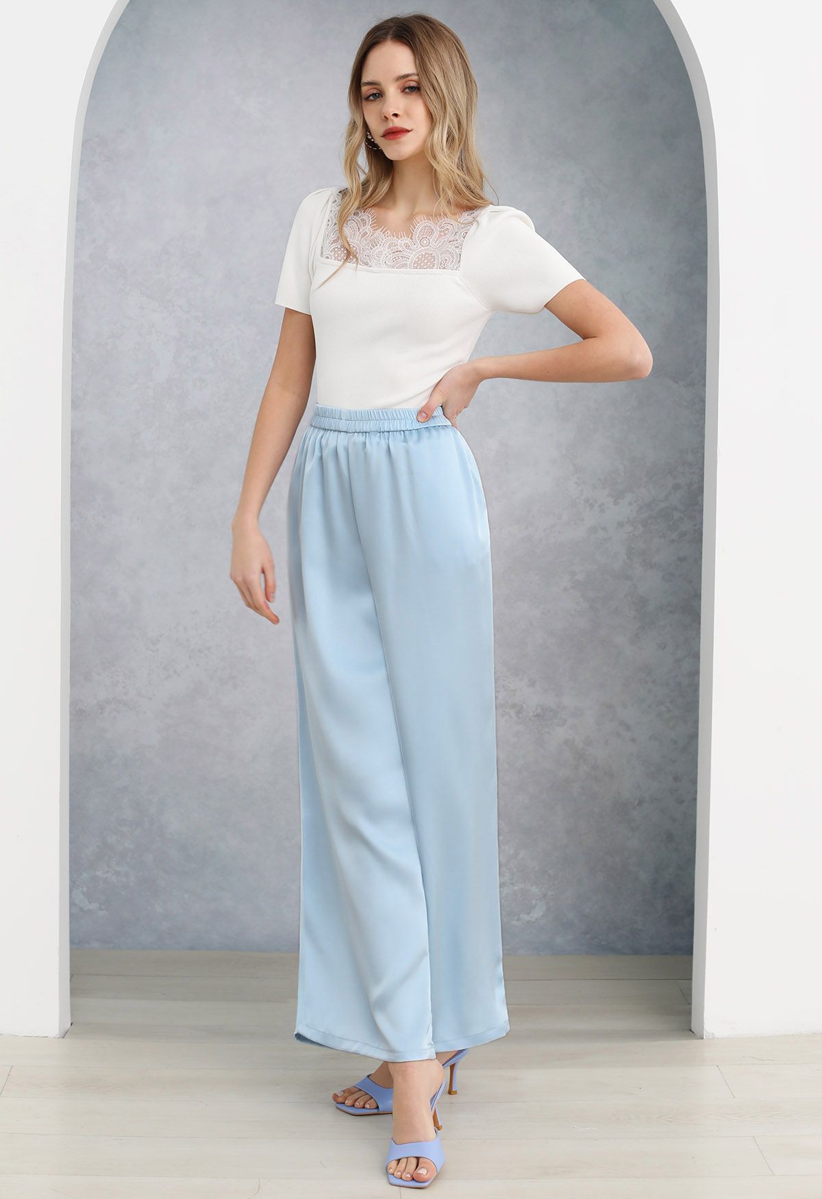 Satin Finish Pull-On Pants in Blue