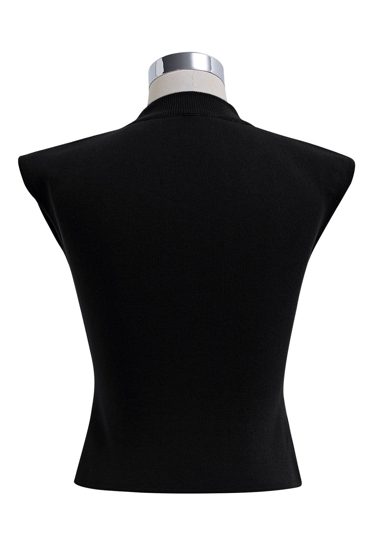 Choker Neck Cap Sleeve Knit Top in Black