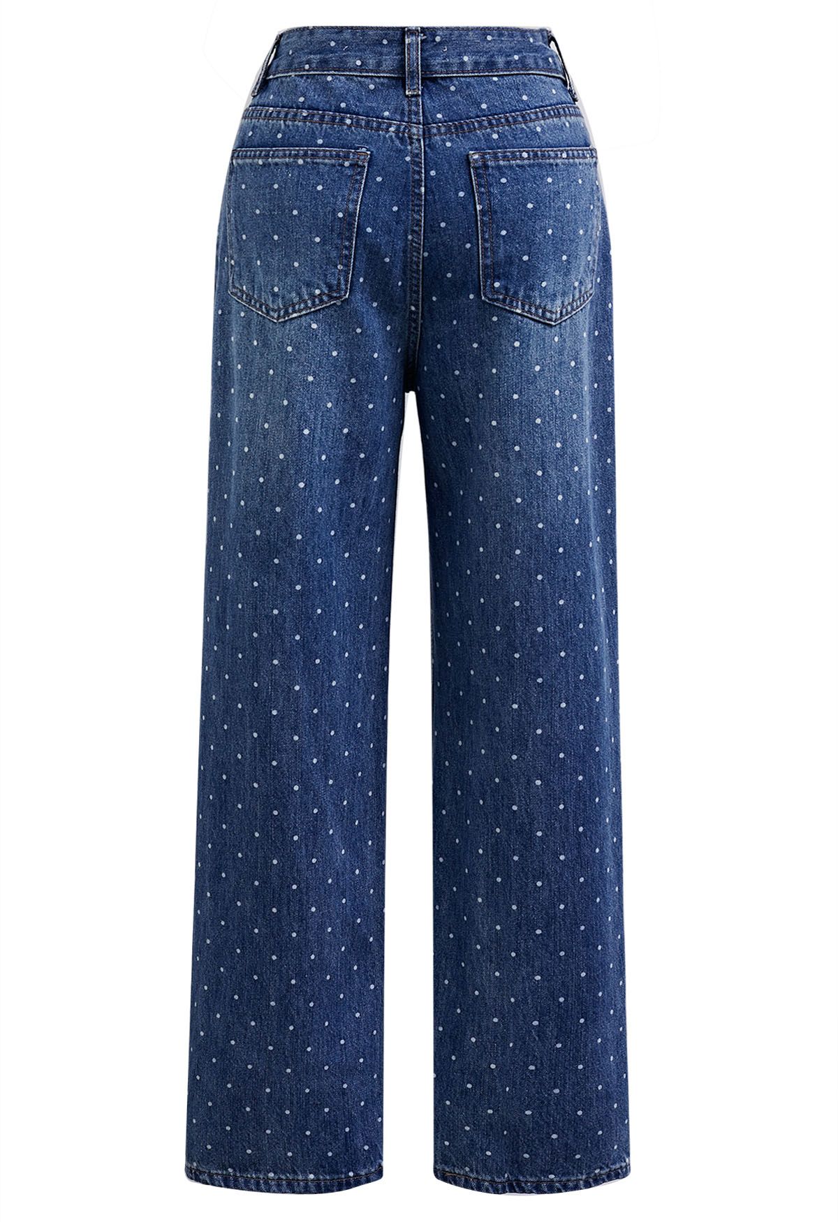 Polka Dot Printed Straight-Leg Jeans