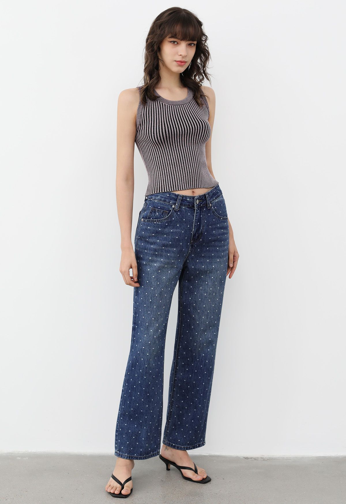 Polka Dot Printed Straight-Leg Jeans