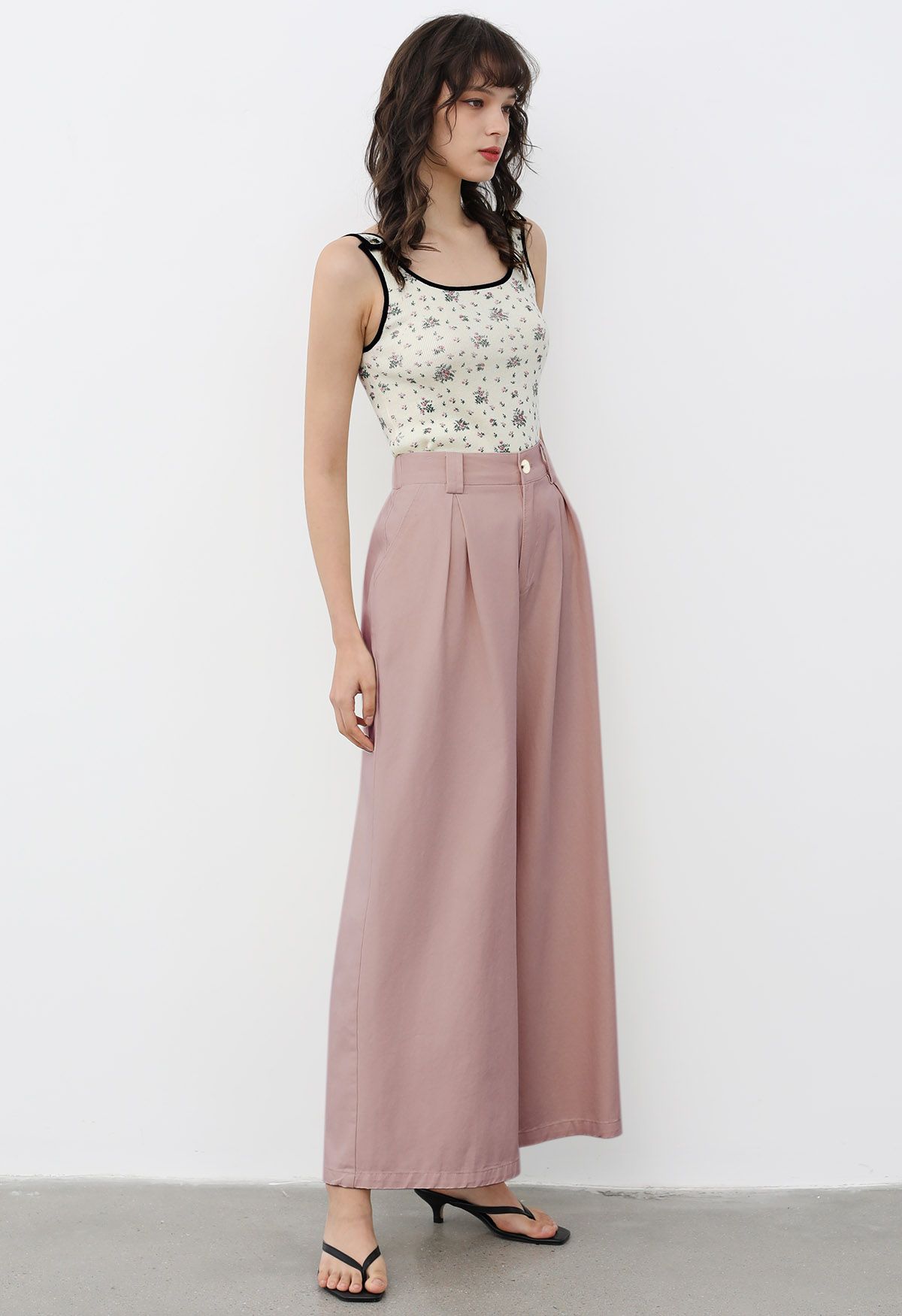 Soft Cotton Wide-Leg Pants in Pink