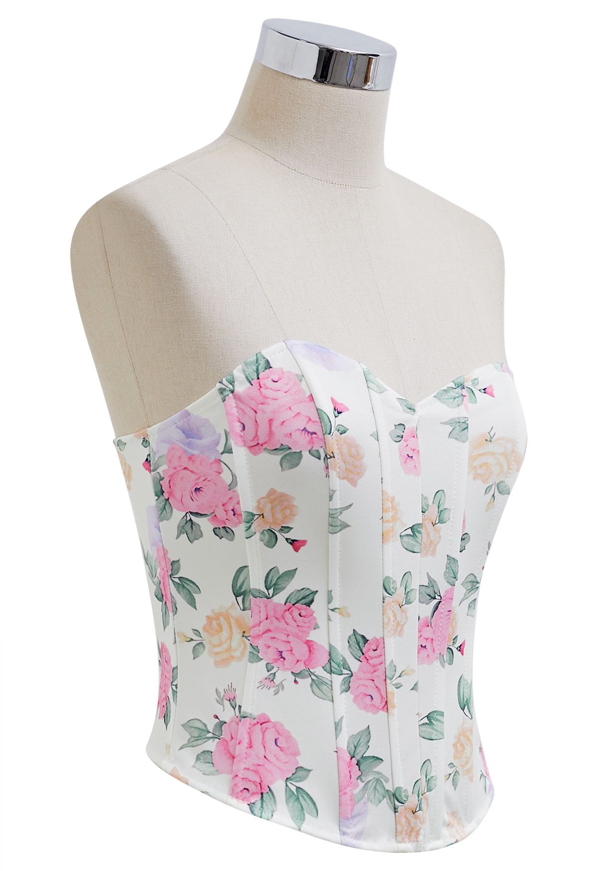Floral Printed Corset Bustier Top in Ivory