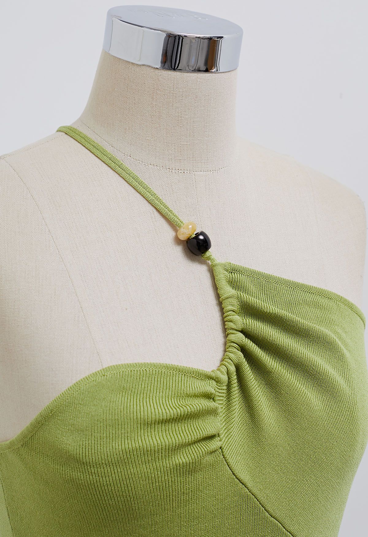 Beaded One-Shoulder Knit Top in Green