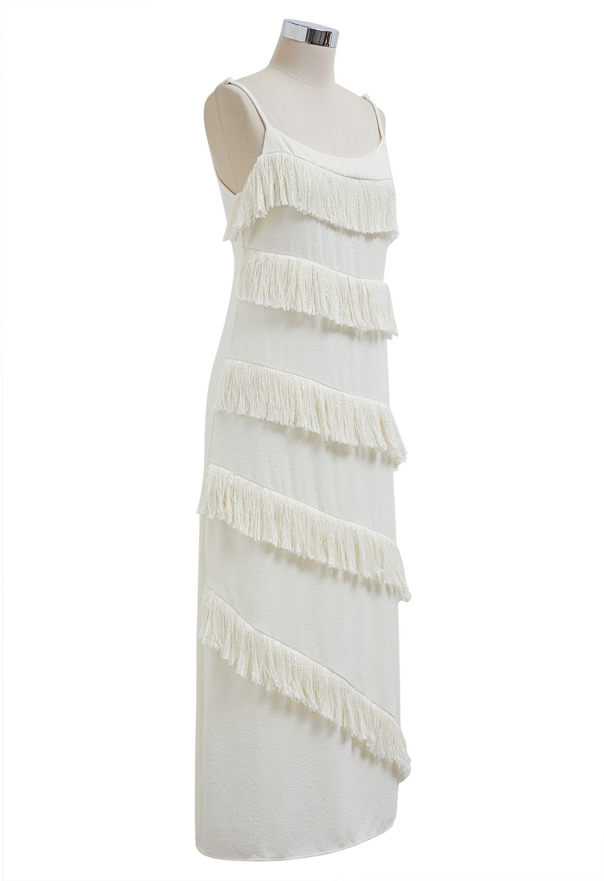 Playful Fringe Textured Cami Dress in Cream