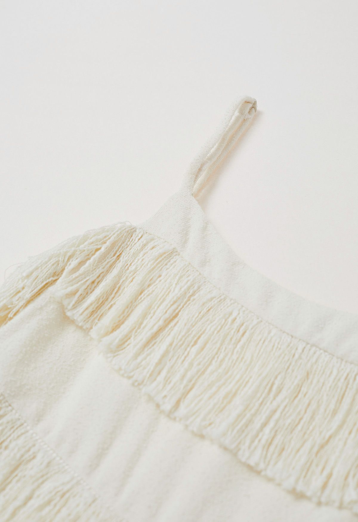 Playful Fringe Textured Cami Dress in Cream