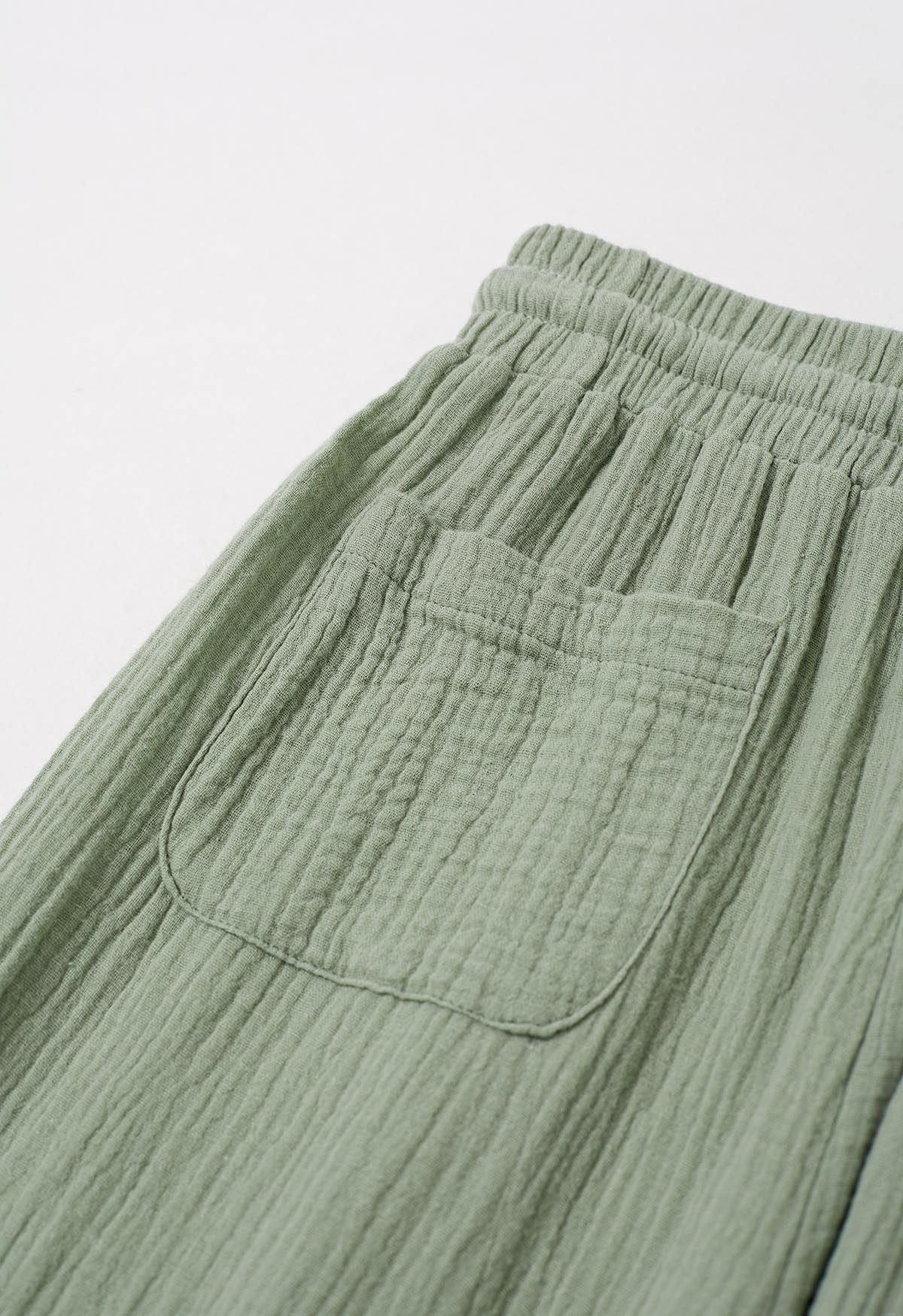 Lightweight Cotton Drawstring Pants in Pea Green