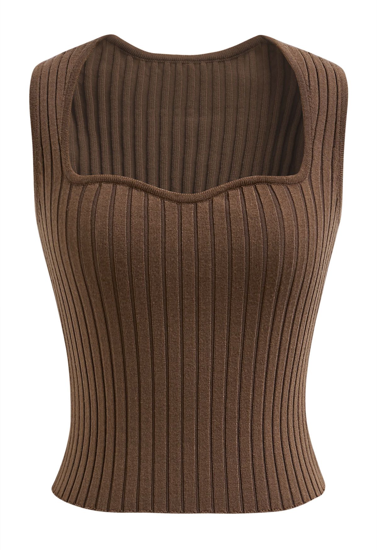 Flattering Fit Ribbed Tank Top in Brown