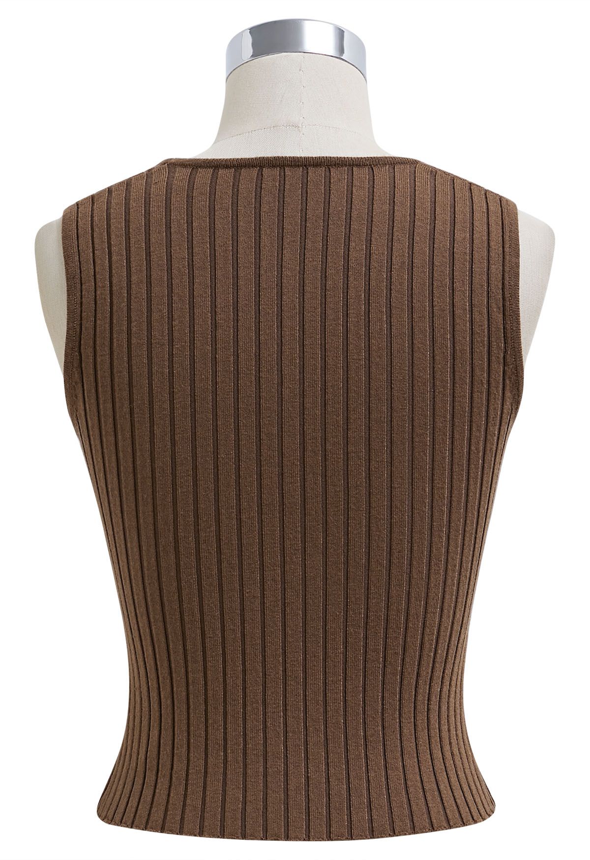 Flattering Fit Ribbed Tank Top in Brown